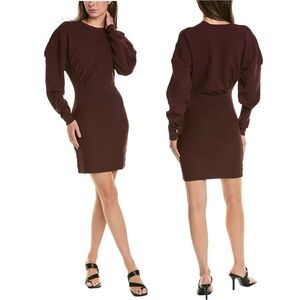 NEW Ganni Ruched Ribbed-Knit Asymmetrical Mini Dress size L Grape